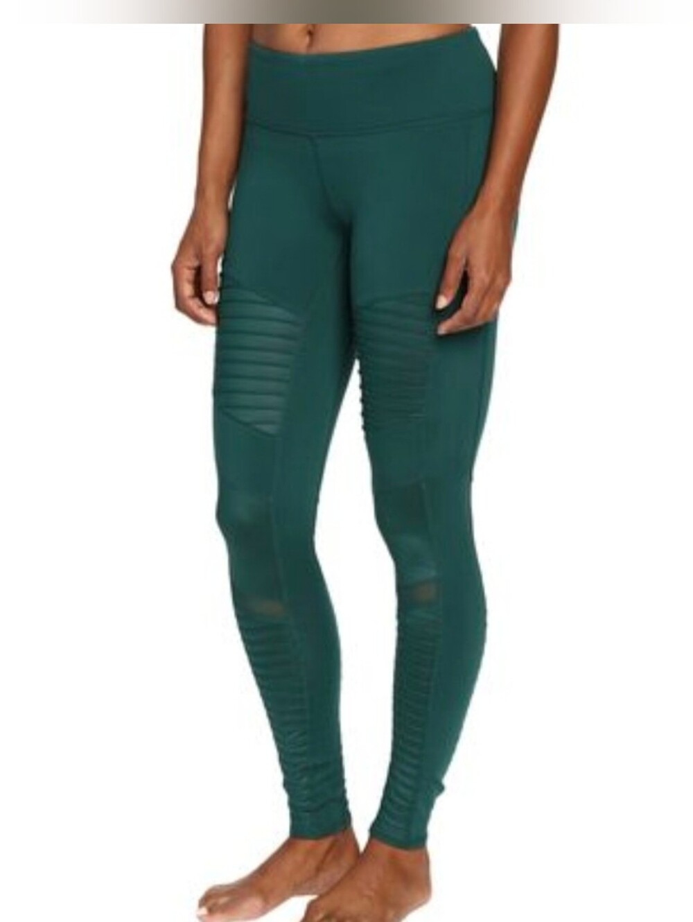 Alo Yoga Women's Forest Green High Waisted Moto Leggings W/Mesh Panels - Sz S